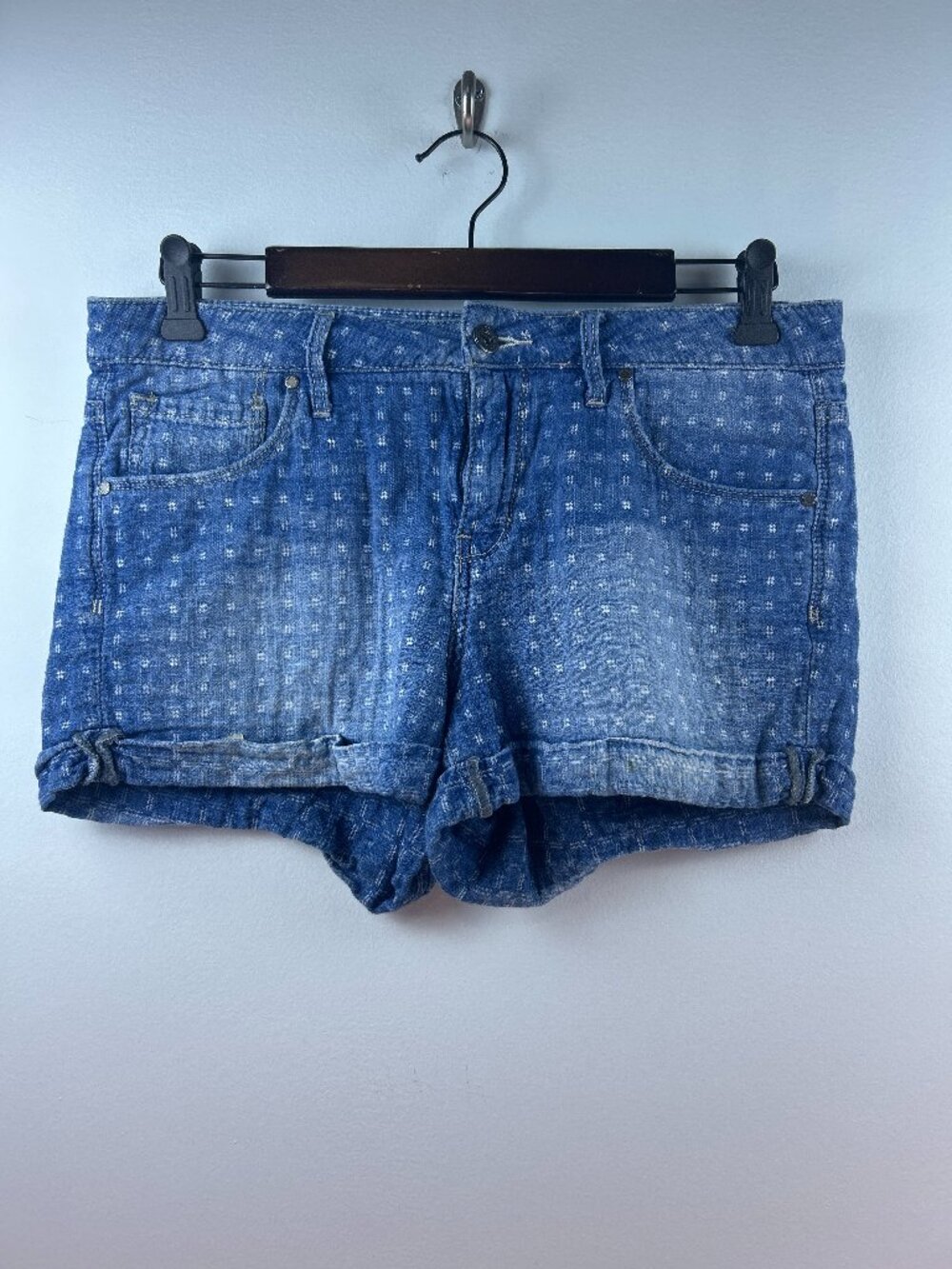 Melrose and Market Denim Shorts Relaxed Fit Blue Dot Print Size 27